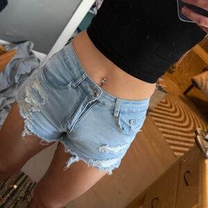 Light Blue Distressed Denim Shorts